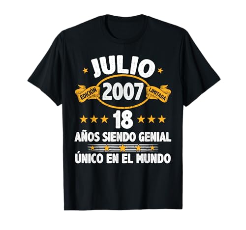 Julio 2007 18 Años Hombre Cumpleaños Regalo Julio 2007 Camiseta