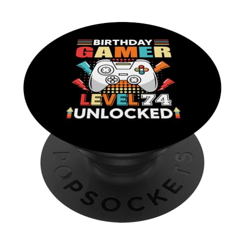 Gamer Level 74 Desbloqueado 74 Cumpleaños Gamer Gaming 74 Años PopSockets PopGrip Adhesivo