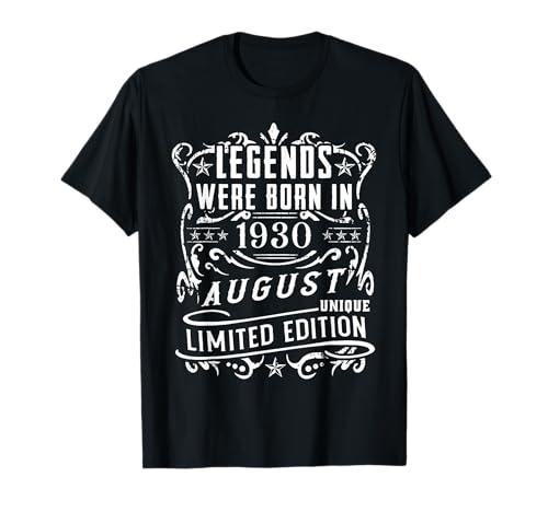 Cumpleaños Agosto 1930 Edición Limitada Regalo Legend Camiseta