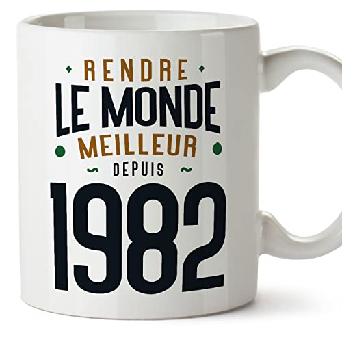 MUGFFINS Tazas 1982 Cumpleaños - En Francés - Rendre le Monde Meilleur - 11 oz / 330 ml - Regalo...