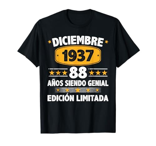 Diciembre 1937 88 Años Hombre Cumpleaños Diciembre 1937 Camiseta