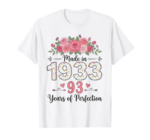 Hecho en 1933, Regalos Florales de 93 cumpleaños para Mujeres de 93 años Camiseta