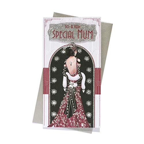 Art Deco 1920's Flapper Lady ~ Special Mum ~ Tarjeta de cumpleaños delgada con purpurina