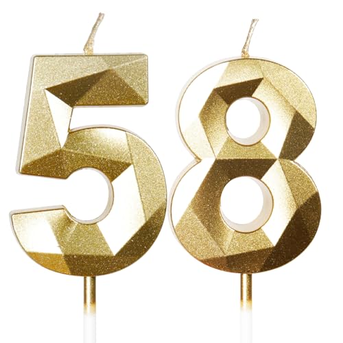 Yiran Velas de Cumpleaños 58 Años Dorado, Decoraciones para Hombres y Mujeres, Número 583D para...