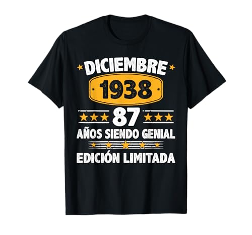 Diciembre 1938 87 Años Hombre Cumpleaños Diciembre 1938 Camiseta
