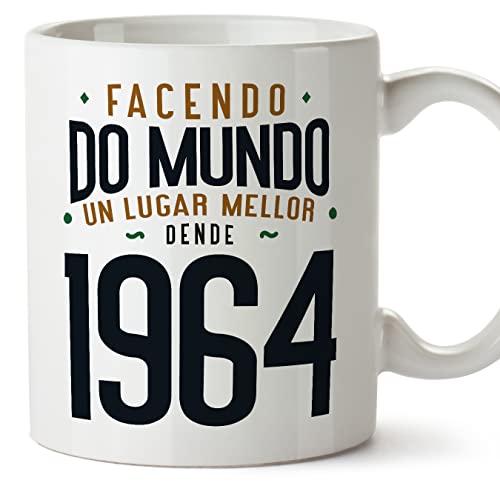 MUGFFINS Tazas 1964 Cumpleaños - En Gallego - Facendo do Mundo un Lugar Mellor - 11 oz / 330 ml -...