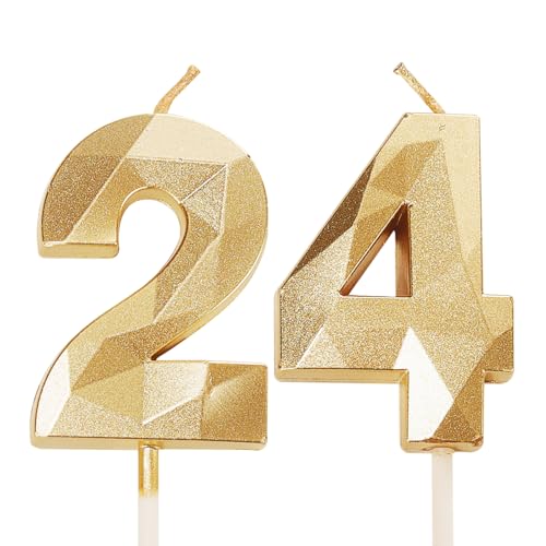 Velas de cumpleaños número 24, velas doradas con el número 24, decoración de pastel para niños...