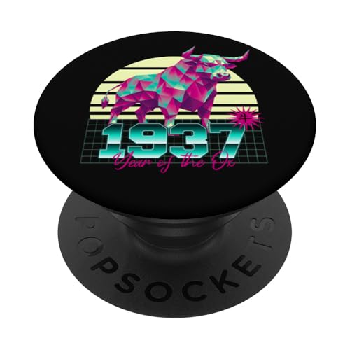 1937 Año del Buey Cumpleaños 80s Retro Chino Signo del Zodiaco PopSockets PopGrip Adhesivo