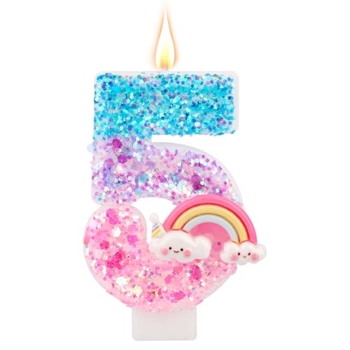 Vela de Cumpleaños con Número Arcoíris, Velas Macarrones Brillantes y Coloridas para Pastel...
