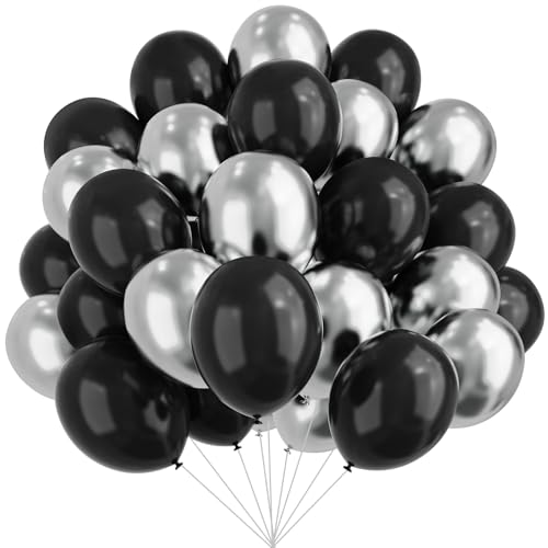 Globos negros y plateados, 67 globos metálicos plateados y negros de 12 pulgadas para cumpleaños,...
