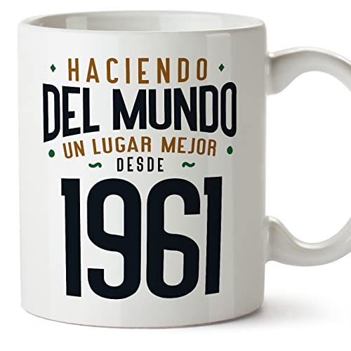 MUGFFINS Tazas 1961 Cumpleaños - En Español - Haciendo del Mundo un Lugar Mejor - 11 oz / 330 ml - Regalo original y divertido
