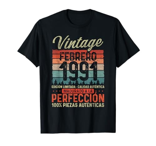 Febrero 1991 Vintage Regalo 34 Años Cumpleaños Hombre Camiseta