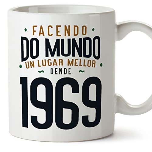 MUGFFINS Tazas 1969 Cumpleaños - En Gallego - Facendo do Mundo un Lugar Mellor - 11 oz / 330 ml -...