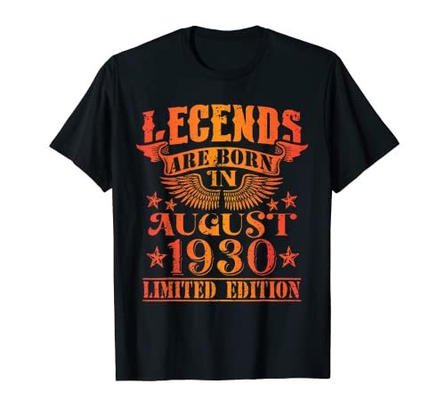 Cumpleaños Agosto 1930 Edición Limitada Regalo Legend Camiseta
