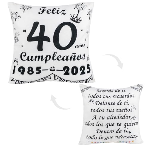 Seutgjie Regalos 40 Cumpleaños 1985-2025 Funda de Cojín para 40 Años Mujer Hombre para Esposa...