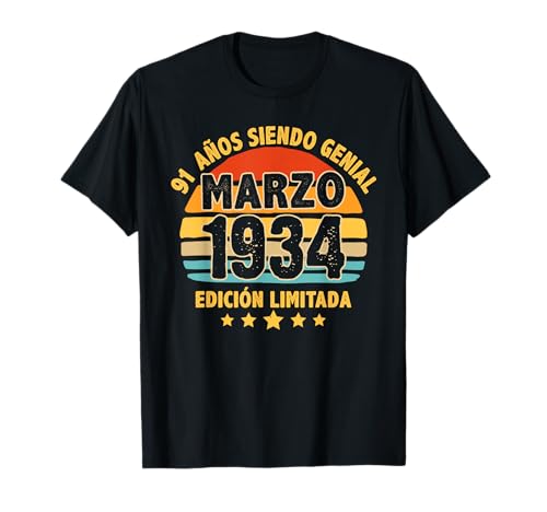 Marzo 1934 91 Años Hombre Cumpleaños Regalo Marzo 1934 Camiseta