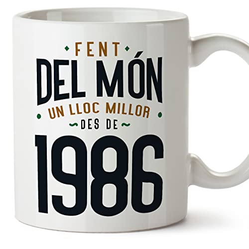 MUGFFINS Tazas 1986 Cumpleaños - En Catalán - Fent del Món un Lloc Millor - 11 oz / 330 ml -...