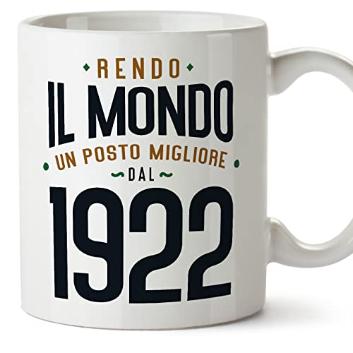 MUGFFINS Tazas 1922 Cumpleaños - En Italiano - Rendo il Mondo un Posto Migliore - 11 oz / 330 ml -...