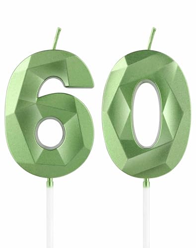 Velas verdes de 60 cumpleaños, velas verdes 3D con número 60 para pasteles, decoraciones de...