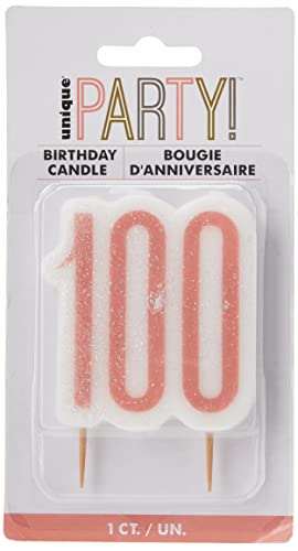 Unique- Number Birthday Candle | Rosegold | 1 Pc. Vela de cumpleaños número, Oro Rosa, 1 Unidad, Color, age 100 (84992)