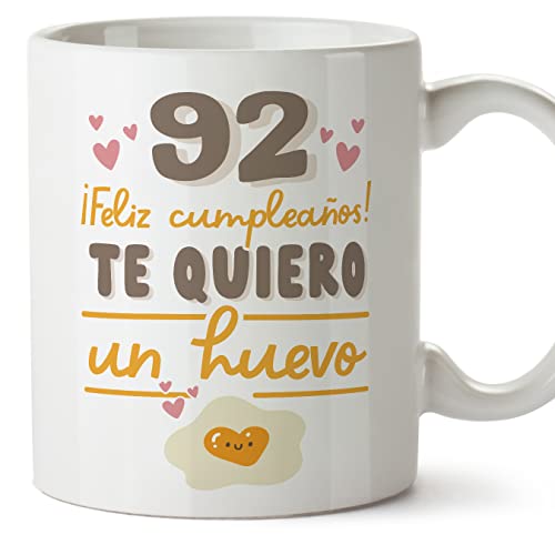 MUGFFINS Tazas 92 Cumpleaños - En Español - Te quiero un Huevo Regalo Amigos Novios Familiares -...