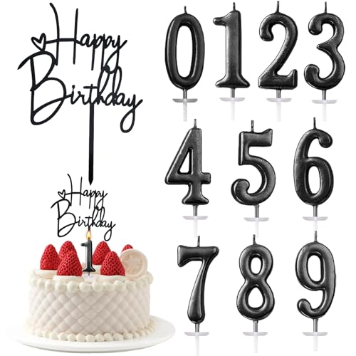 10 Unidades Velas de Cumpleaños, Número 0-9 Pastel Velas + 1 Adorno para Tarta de Cumpleaños...