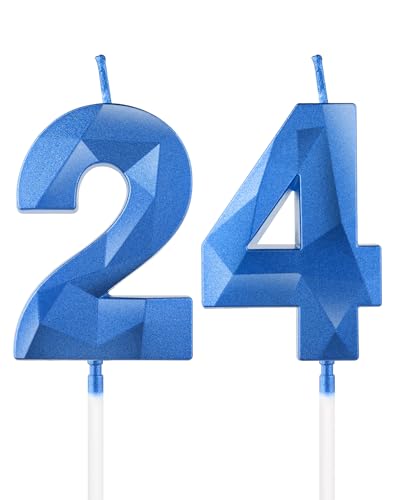 Velas de cumpleaños número 24 azul real, vela 3D número 24 para pastel, decoraciones de...
