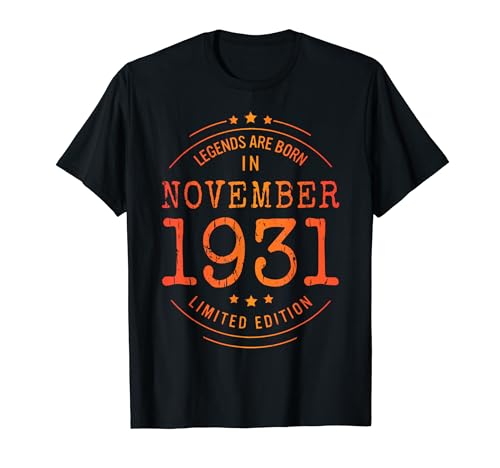 Cumpleaños Noviembre 1931 Edición Limitada Regalo Vintage Camiseta