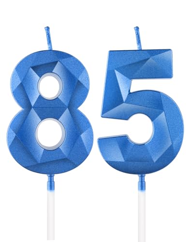 Velas de 85 cumpleaños color azul real, vela 3D número 85 para pastel, decoraciones de cumpleaños...