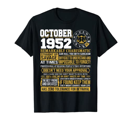 Regalos de cumpleaños de octubre - Nacido en octubre Libra 1952 Divertido Camiseta