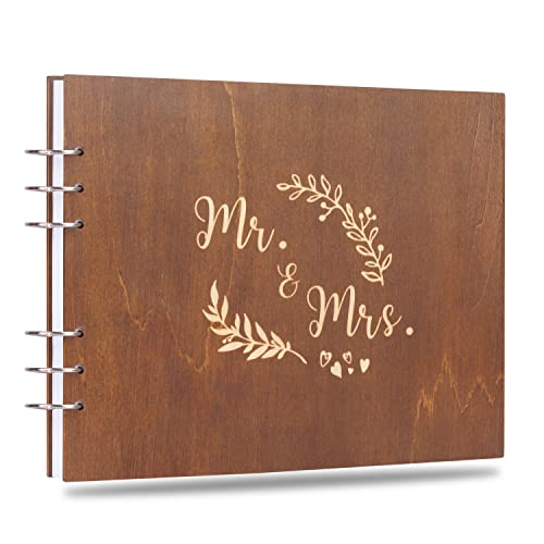 Creawoo 22cm Mr & Mrs Libro de visitas de Madera Álbum Recuerdo de Memoria para Aniversario de...
