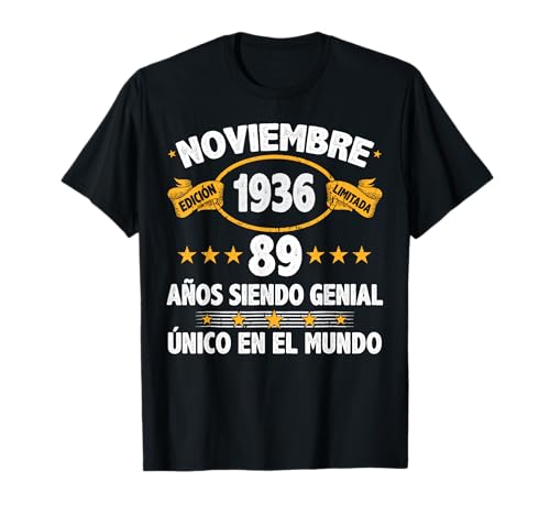 Noviembre 1936 89 Años Hombre Cumpleaños Noviembre 1936 Camiseta