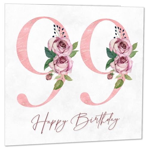 Tarjeta de cumpleaños número 99 para mujer, tarjetas florales de 99 cumpleaños para mujer de 99...