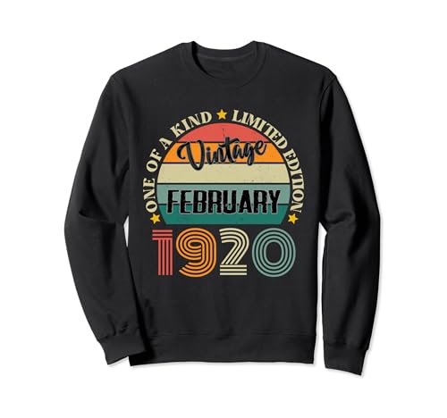104 Años Vintage Febrero 1920 Cumpleaños 104 Retro Sudadera