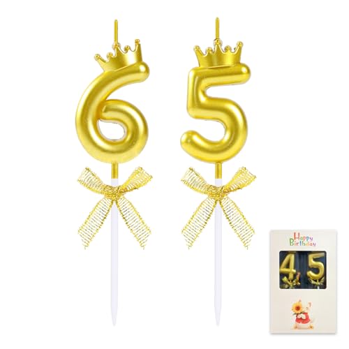 EAKE Velas de cumpleaños 65 y 56, decoración para tarta con el número 65 dorado 3D con corona...