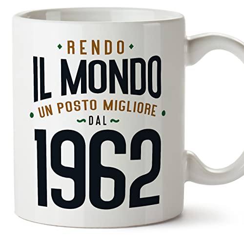 MUGFFINS Tazas 1962 Cumpleaños - En Italiano - Rendo il Mondo un Posto Migliore - 11 oz / 330 ml -...