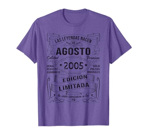 19 Años Cumpleaños Hombre Las Leyendas Nacen En Agosto 2005 Camiseta