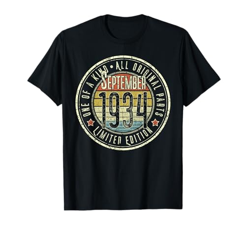 91 cumpleaños Vintage septiembre 1934 Retro Edición Limitada Camiseta