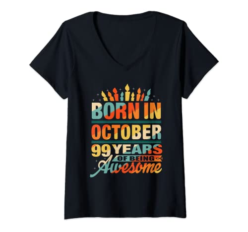Mujer Octubre 1922 99 años de edad 99 cumpleaños regalo vela gráfico Camiseta Cuello V