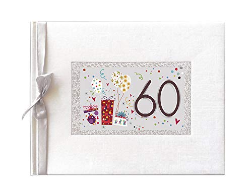 Libro de Firmas 60 Cumpleaños – Tapa Dura con Lazo de Raso | Papel Grueso 160g | 64 Páginas para...