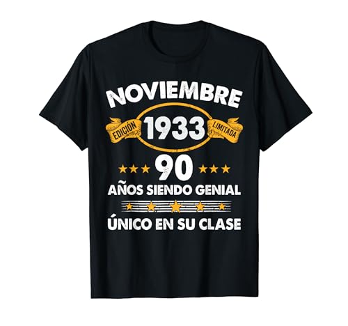 90 Años Cumpleaños Regalo Noviembre 1933 Noviembre 90 Años Camiseta