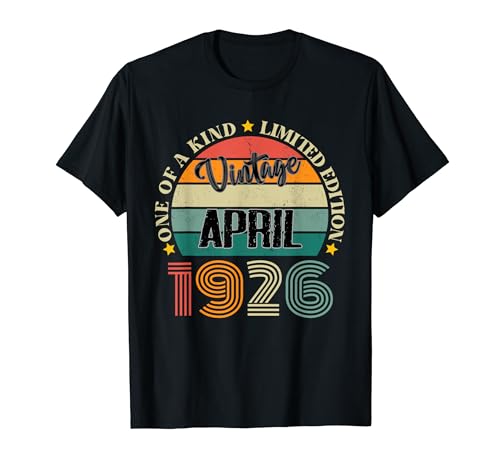 98 Años Vintage Abril 1926 98 Cumpleaños Retro Camiseta