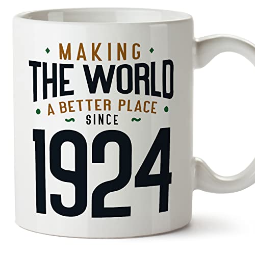 MUGFFINS Tazas 1924 Cumpleaños - En Inglés - Making the World a Better Place - 11 oz / 330 ml - Regalo original y divertido