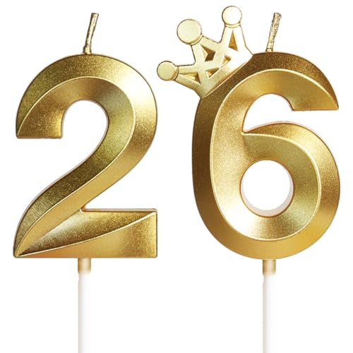 3D cumpleaños26 Con corona vela número 26,vela de cumpleaño para pasteles,vela de feliz...