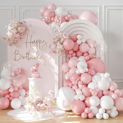 Kit Arco para Globos de Cumpleaños Rosas Blancos - 102 Piezas Kit Guirnalda Cumpleaños con Globos...