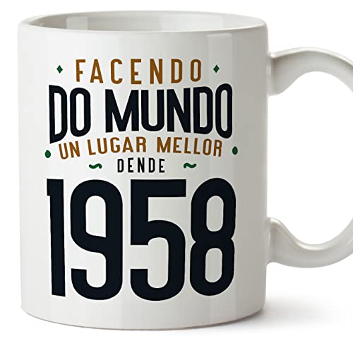 MUGFFINS Tazas 1958 Cumpleaños - En Gallego - Facendo do Mundo un Lugar Mellor - 11 oz / 330 ml -...