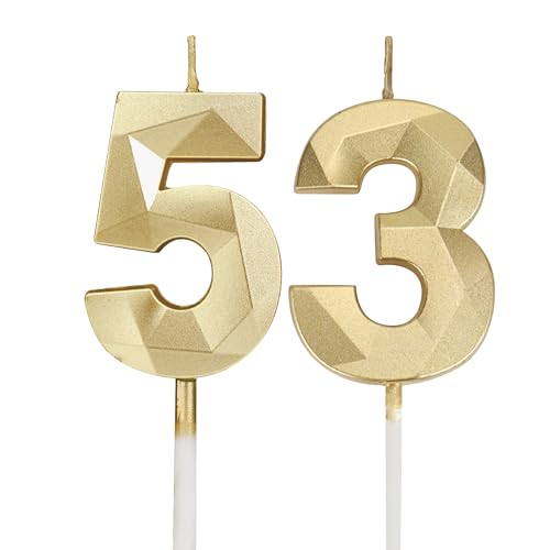 Velas de cumpleaños con números 53,3D, oro 53D, velas de cumpleaños, velas de cumpleaños para...