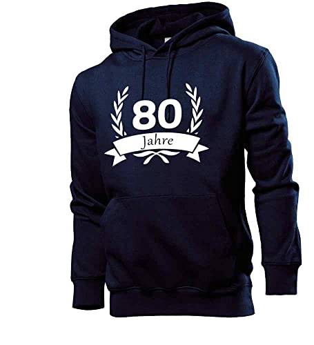 shirt84 Sudadera con capucha para hombre de 80 cumpleaños con corona de laurel, azul marino, XL