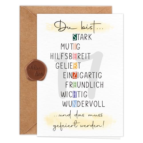 Giftota Tarjeta de cumpleaños de 17 años para niñas y niños (A6, con sobre y sello de cera),...