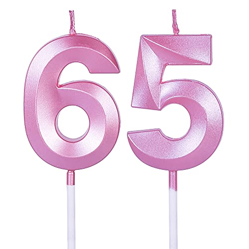 Velas de 65 y 56 cumpleaños rosas para pasteles, número 65 56 con purpurina para decoración de...